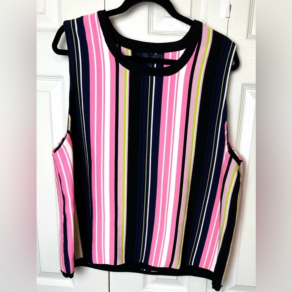 RACHEL ROY Taryn Tank Top Sweater Striped Knit Shell Blouse Shirt Pink Black - Picture 2 of 11
